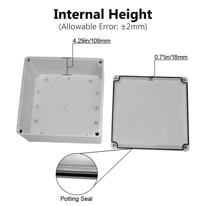 LeMotech Waterproof Dustproof IP67 Junction Box DIY Case Enclosure Gray 7.9 x 7.9 x 5.1 inch (200 x 200 x 130 mm) - Image 4